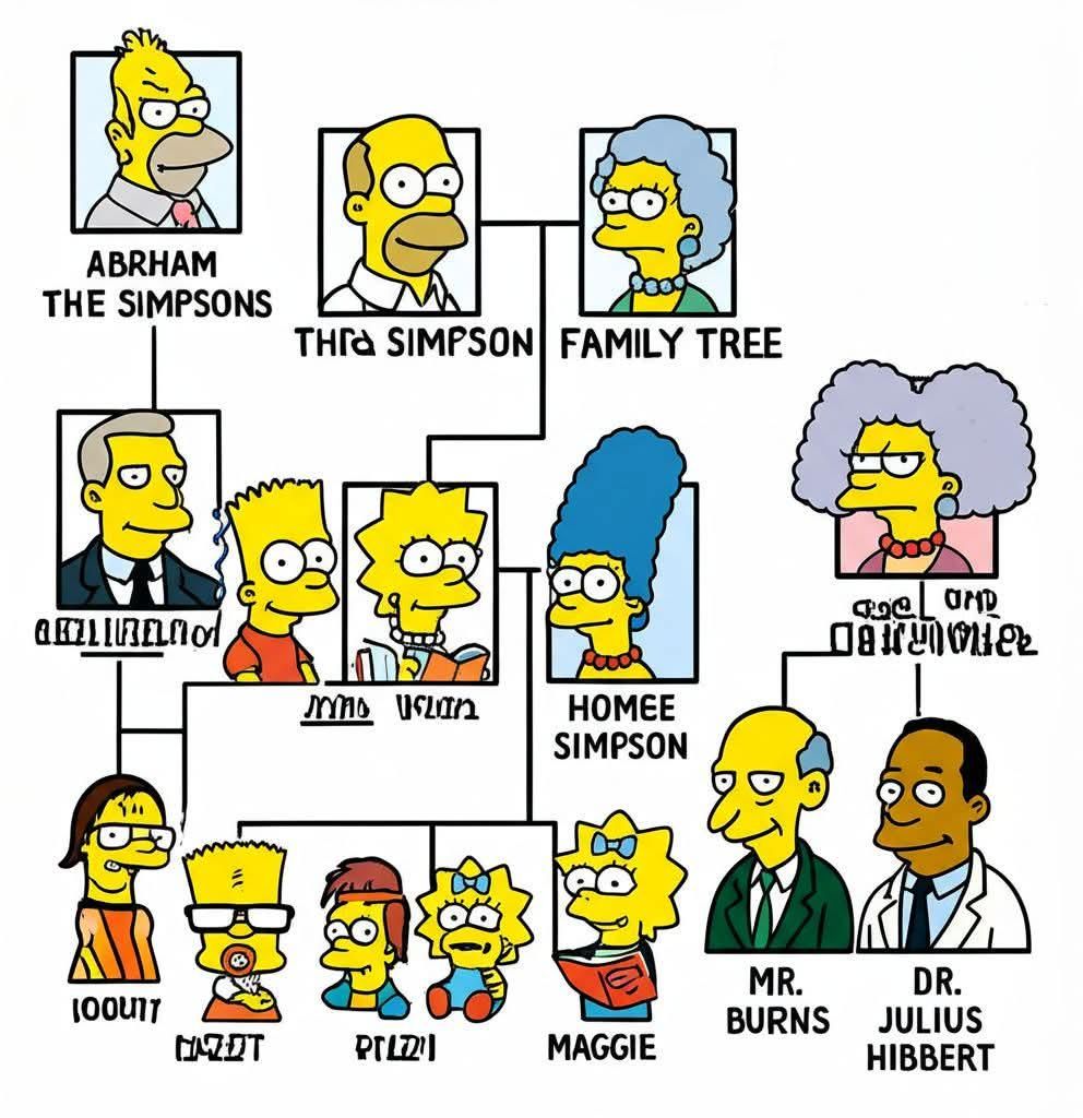 AI-generated family tree of the Simpsons with incorrect relationships
